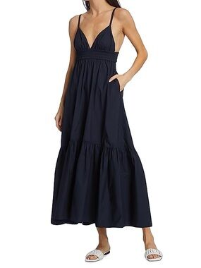A.L.C Rhodes V-Neck Tiered Maxi Dress in Navy - 8